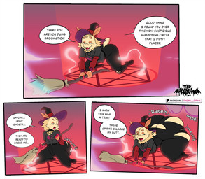 ambiguous_gender anthro broom butt butt_expansion cleaning_tool clothing dialogue expansion expansion_sequence hat headgear headwear magic magic_circle male occult_symbol pentagram solo speech_bubble symbol text witch_hat thewilldpink arthropod insect lepidopteran moth comic english_text hi_res