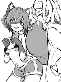5_fingers anthro blush breasts clothed clothing ear_piercing ear_ring female fingers fluffy fluffy_tail fur hair hand_in_pocket hand_on_tail nipple_outline open_mouth piercing pockets ring_piercing short_hair smile tail under_boob tabhead brand_new_animal studio_trigger marie_itami michiru_kagemori canid canine human mammal raccoon_dog tanuki 2020 absurd_res hi_res monochrome