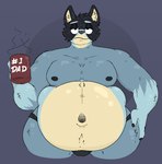 anthro belly beverage big_belly black_clothing black_underwear blue_body blue_fur clothing coffee coffee_mug fur male navel overweight overweight_anthro overweight_male shirtless simple_background solo tired tired_eyes underwear nastii bluey_(series) bandit_heeler australian_cattle_dog canid canine canis cattledog domestic_dog herding_dog mammal pastoral_dog