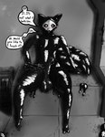 anthro balls big_balls big_penis big_tail black_body black_sclera blush caught_in_the_act caught_masturbating genitals glistening glistening_body latex male masturbation nipples penis pupils solo speech_bubble tail text white_pupils strokit changed_(video_game) puro_(changed) goo_creature latex_creature living_latex absurd_res english_text hi_res monochrome