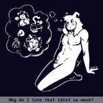 1:1 anthro asriel_dreemurr blush boss_monster_(undertale) breasts butt catty_(undertale) cleavage clothed clothing deltarune dracozhilla duo english_text felid female femboy flaccid genitals hi_res humanoid humiliation lines male male/female mammal penis penis_humiliation pinching_gesture sigh small_penis small_penis_humiliation tail tail_motion tailwag text thinking thinking_about_another thought_bubble undertale undertale_(series)