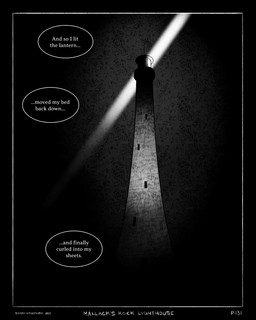 beacon_(light) black_background black_border border dialogue light light_beam lighthouse night shadow simple_background speech_bubble text window zero_pictured sharkinthepark 2025 4:5 absurd_res comic english_text greyscale hi_res monochrome