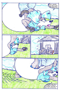 anthro belly big_belly blue_hair dialogue female hair huge_belly outside overweight solo speech_bubble text virus-20 wendy_wolf_(virus-20) canid canine canis mammal wolf 2008 comic
