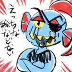 black_clothing black_shirt black_topwear blue_body blue_skin clothing crossed_arms eye_patch eyewear female hair ponytail red_hair shirt simple_background solo teeth topwear yellow_sclera yellow_teeth pugthe2ro undertale undertale_(series) undyne animal_humanoid fish fish_humanoid humanoid marine marine_humanoid 1:1 hi_res