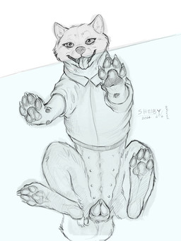 against_surface animal_genitalia animal_vulva canine_genitalia canine_vulva cheek_tuft clothed clothed_feral clothing facial_tuft fangs female female_feral feral genitals glistening glistening_eyes open_mouth pawpads solo teeth tongue tongue_out tuft vulva sketchy_shelby canid canine mammal 2024 3:4 dated hi_res monochrome signature