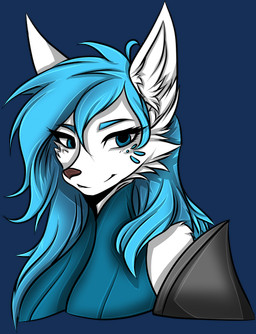anthro armor blue_clothing blue_dress blue_eyes clothing dress female front_view grin happy magic_user markings pauldron robe royalty smile solo tattoo riverred thermia_(character) canid canine canis fox hybrid mammal wolf
