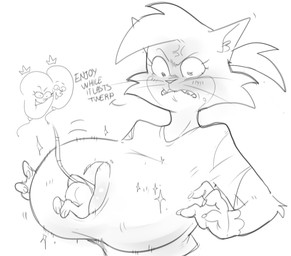 alternate_species angry anthro aroused balloon between_breasts big_breasts blush bottomless breasts butt claws cleavage_cutout clothed clothing cross-popping_vein crown cutout duo extreme_size_difference female finger_claws frown furrification hair headgear inflatable male motion_lines ponytail scowl sharp_teeth shirt shirt_only size_difference t-shirt teeth text topwear topwear_only whiskers dbaru nickelodeon the_fairly_oddparents cosmo_(fop) timmy_turner vicky_(fop) wanda_(fop) animate_inanimate domestic_cat felid feline felis mammal mouse murid murine rodent 2025 english_text hi_res monochrome
