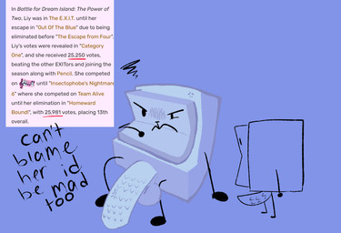 cross-popping_vein female genitals light_switch penile_spines penis side_view solo text anonymous_artist battle_for_dream_island fandom_(website) liy_(bfdi) periwinkle object