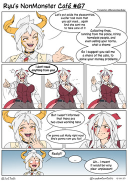 belt big_breasts blush breasts broken_horn button_(fastener) button_pop clothing dialogue duo female gesture gradient_background hair hand_gesture horn pointing pointing_at_another red_clothing red_eyes red_horn red_shirt red_tail red_topwear shirt simple_background standing tail text topwear wardrobe_malfunction white_background white_hair yellow_eyes yellow_horn randomtanstudio mythology ryu's_non_monster_cafe kordelia_von_goldschmidt ryu_(randomtanstudio) animal_humanoid dragon dragon_humanoid humanoid mythological_creature mythological_scalie scalie comic english_text hi_res sibling_(lore) sister_(lore) sisters_(lore)