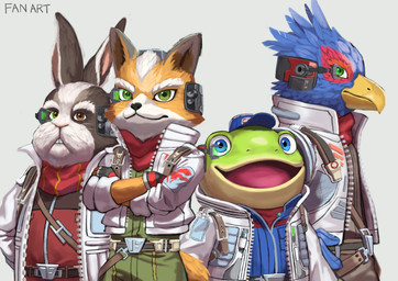 anthro beak belt blue_eyes brown_eyes clothing crossed_arms eyebrows fur gloves green_eyes group handwear hat headgear headwear jacket kerchief male male_focus neckerchief neckwear open_mouth topwear visor whiskers jira0524 nintendo star_fox star_fox_(2026) falco_lombardi fox_mccloud peppy_hare slippy_toad amphibian avian bird canid canine fox frog hare lagomorph leporid mammal 2026 absurd_res hi_res