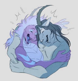 5_fingers anthro fingers happy horn hug smile bexx_(character) bovid caprine goat ibex lizard mammal reptile scalie 2026 digital_media_(artwork)