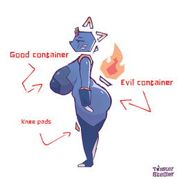 anthro areola big_breasts big_butt blue_body breasts butt female fire flaming_tail floating_head huge_breasts inverted_nipples knee_pads machine mascot nipples solo tail text toasterstealer e621 evil_container esix domestic_cat felid feline felis mammal robot robot_anthro english_text hi_res meme
