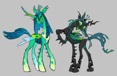 black_body blue_body blue_hair fangs female female_feral feral green_body green_eyes grey_background hair horn insect_wings multicolored_body open_mouth side_view simple_background solo spikes spikes_(anatomy) standing teeth wings worm_(artist) friendship_is_magic hasbro my_little_pony metamorphosed_chrysalis queen_chrysalis_(mlp) changeling_(mlp)