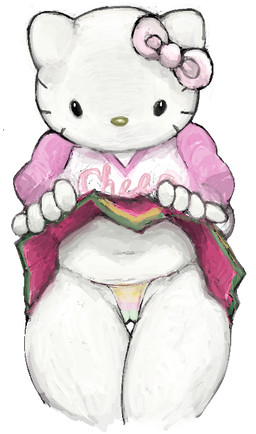 anthro camel_toe clothed clothing clothing_lift female panties shirt shirt_lift simple_background solo topwear underwear y2k_(fashion) marblerabbitworld hello_kitty_(series) sanrio hello_kitty_(character) domestic_cat felid feline felis mammal 2015