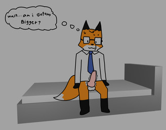 animal_genitalia animal_penis anthro balls bed beverage bottomless canine_genitalia canine_penis clothed clothing eyewear furniture genitals glasses holding_object knot office_clothing on_bed penis shirt sitting sitting_on_bed solo throbbing throbbing_penis topwear foxfreeguy charlie_(foxfreeguy) canid canine fox mammal absurd_res hi_res
