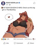 anthro belly belly_grab black_bra black_clothing black_underwear bottomwear bra braided_hair breasts brown_eyes brown_hair burger clothed clothing cutoffs denim denim_bottomwear denim_clothing eyelashes female fingers food hair hand_on_own_belly holding_burger holding_food holding_object long_hair navel open_shorts shorts slightly_chubby text underwear luxurias beau_(luxurias) bear brown_bear grizzly_bear mammal ursine 2023 absurd_res english_text hi_res url