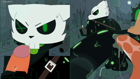 1_eye anal anal_penetration anthro anthro_on_anthro anthro_penetrated anthro_penetrating anthro_penetrating_anthro balls black_body black_penis bodily_fluids bomb bone bouncing_penis duo explosives forest from_behind_position genital_fluids genitals glans glans_lick green_eyes green_glans green_tongue grenade humanoid_genitalia humanoid_penis licking male male/male male_on_bottom male_penetrated male_penetrating male_penetrating_male night nude on_bottom oral penetration penile penile_penetration penis penis_in_ass penis_lick plant precum sex skull tongue tongue_out tree weapon guy4well grenade_man_(guy4well) canid canine mammal 16:9 2026 2d_animation animated digital_media_(artwork) frame_by_frame hi_res loop widescreen