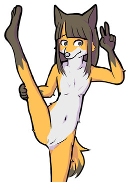 acrobatics anthro bangs blunt_bangs breasts female fingers fur genitals gesture grey_body grey_fur hand_gesture humanoid_genitalia humanoid_vulva looking_at_viewer navel nude simple_background small_breasts smile solo spread_legs spreading tail v_sign vulva white_background white_body white_fur yellow_body yellow_fur young young_anthro young_female stic1 canid canine canis fox mammal 2025 hi_res