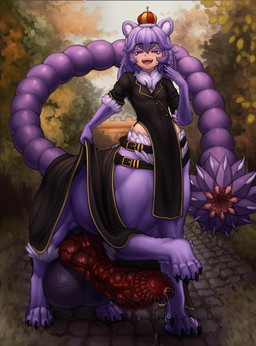 animal_genitalia animal_penis balls belt big_balls big_penis bodily_fluids breasts canine_genitalia canine_penis claws clothed clothing crown detailed_background digitigrade erection fur genital_fluids genitals glistening glistening_balls glistening_genitalia glistening_penis gynomorph gynomorph_taur hair headgear huge_balls huge_penis hyper hyper_balls hyper_genitalia hyper_penis intersex intersex_taur knot multi_knot multi_knotted_penis nubbed_penis penis precum precum_puddle precum_string purple_body purple_ears purple_eyes purple_fur purple_hair purple_tail red_penis sheath shirt small_breasts solo tail tail_mouth topwear unusual_anatomy unusual_tail vein veiny_balls veiny_penis seraziel iranian_mythology middle_eastern_mythology mythology scythe_(scytheloli) cat_taur domestic_cat felid felid_taur feline feline_taur felis mammal mammal_taur manticore taur 2025 hi_res