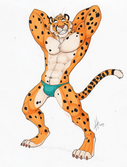 abs anthro blue_bottomwear blue_clothing bottomwear chest_tuft clothed clothing eyes_closed front_view fur grin head_tuft male male_anthro markings muscular muscular_anthro muscular_male orange_body orange_fur pecs simple_background smile solo spots spotted_arms spotted_legs spotted_markings spotted_tail standing tail tail_markings topless tuft whiskers white_background white_body white_fur hufnaar cheetah felid feline mammal 2019 dated full-length_portrait hi_res portrait