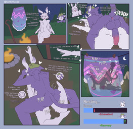 anal anal_penetration anthro anthro_on_anthro anthro_penetrated anthro_penetrating anthro_penetrating_anthro balls big_balls big_penis bodily_fluids campfire clothing contact_onomatopoeia doggystyle duo eyes_closed femboy forced from_behind_position fur gameplay_mechanics genital_fluids genitals heart_symbol impact_onomatopoeia legwear male male/male male_penetrated male_penetrating male_penetrating_male nude onomatopoeia outside outside_sex penetration penis pinned pinned_to_ground plap poncho purple_body purple_fur rape reaching sex silhouette silhouetted_sex sound_effects tail tail_mouth text unusual_anatomy unusual_tail white_body white_fur exyli funkyfluxed moki_(mokimonky) nacho_(nachokokoni) arthropod haplorhine insect lepidopteran mammal monkey moth primate absurd_res comic english_text hi_res