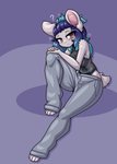 4_toes 5_fingers anthro blue_hair bottomwear breasts clothed clothing denim denim_bottomwear denim_clothing feet female fingers hair jeans looking_at_viewer pants shirt solo toes topwear limebreaker michi_tsuki bat mammal 2020 digital_media_(artwork) hi_res gynomorph_(lore)