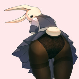 anthro bottomwear brown_body brown_fur clothed clothing cotton_tail female fur grey_bottomwear grey_clothing grey_skirt lace_panties laced_underwear legwear looking_at_viewer looking_back looking_back_at_viewer pink_background rear_view simple_background skirt solo thick_thighs tights topwear upskirt white_body white_clothing white_fur white_topwear wide_hips pulred beastars haru_(beastars) lagomorph leporid mammal rabbit 1:1 hi_res