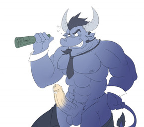 abs anthro balls biceps big_muscles big_penis blush bottle bottomwear bottomwear_down clothed clothing container drunk electronics erection facial_piercing fur genital_piercing genitals grin holding_bottle holding_container holding_object horn male microphone muscular muscular_anthro muscular_male necktie nipples nose_piercing nude pants pants_down partially_clothed pecs penis penis_piercing piercing prince_albert_piercing simple_background smile solo substance_intoxication tail tail_tuft topless tuft vein white_background darknessminotaur european_mythology friendship_is_magic greek_mythology hasbro my_little_pony mythology iron_will_(mlp) bovid bovine mammal minotaur