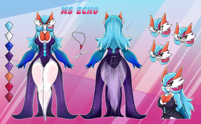 anthro blue_hair clothing curvy_figure dress echoacross emmayogirl eyewear female glasses hair jewelry ms.echo necklace pendent red_eyes solo white_body nintendo pokemon gardevoir generation_3_pokemon mega_evolution pokemon_(species) absurd_res expression_sheet hi_res model_sheet