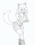 anthro big_breasts bottomwear bra breasts clothing curled_hair eyebrows female fur hair loose_socks shorts solo sports_bra sportswear thick_eyebrows tongue tongue_out underwear white_body white_fur efradraws blanca_(nicky_illust) canid canine canis domestic_dog mammal absurd_res graphite_(artwork) hi_res monochrome sketch traditional_media_(artwork)