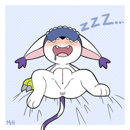 anthro anus blush blush_lines butt claws clothing female fur genitals gloves handwear nude open_mouth plump_labia presenting presenting_anus presenting_hindquarters presenting_vulva simple_background sleeping smile solo spread_legs spreading tail vulva white_body white_fur mr_harinezumi bandai_namco digimon bianc_(el_senor_erizo) digimon_(species) felid feline felis gatomon mammal 1:1 hi_res