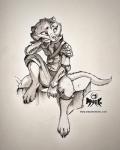 4_toes 5_fingers anthro barefoot biped clothed clothing digitigrade feet fingers fur male sitting solo text toes alectorfencer lutz_(myre) gulonine mammal marten mustelid musteline hi_res url