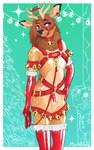 anthro antlers armwear balls bell bell_accessory bell_collar bell_harness bridle brown_body chastity_cage chastity_device christmas_tree clothing collar ear_piercing ear_tag fawn_spots fireplace fluffy fur genitals gift glistening glistening_body hair harness holding_leash holding_object holidays horn latex latex_armwear latex_clothing latex_legwear latex_skinsuit latex_stockings leash legwear long_hair male mistletoe piercing plant red_chastity_cage red_leather simple_background skinsuit smile solo stockings tail tight_clothing translucent translucent_latex tree miramore christmas cervine deer mammal sika_deer 2024 dated digital_media_(artwork) hi_res signature