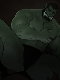 abs beard biceps black_hair bottomwear clothing facial_hair green_body green_skin hair loincloth male muscular muscular_humanoid muscular_male nipples pec_squeeze pecs solo teeth tusks vein veiny_muscles dopq humanoid orc 3:4 hi_res