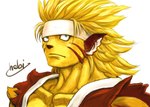 accessory animal_ears animal_nose blonde_hair blue_eyes fur hair headband male markings solo striped_markings stripes yellow_body yellow_fur hebina_masayoshi breath_of_fire capcom rei_(breath_of_fire) animal_humanoid felid felid_humanoid feline feline_humanoid humanoid mammal mammal_humanoid