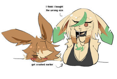 anthro anthrofied big_breasts black_choker black_jewelry black_necklace blonde_hair blush breasts brown_body brown_eyes brown_fur brown_hair chest_tuft choker clothing duo embarrassed_male eyelashes female fur hair jewelry looking_down male male/female necklace open_mouth simple_background text topwear tuft white_background yellow_body yellow_fur shiyaa_stuff nintendo pokemon eevee eeveelution generation_1_pokemon generation_4_pokemon leafeon pokemon_(species) 2025 colored colored_sketch digital_drawing_(artwork) digital_media_(artwork) english_text flat_colors sketch