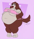 3_toes 4_fingers anthro belly_overhang big_breasts blush blush_lines breast_squish breasts brown_body brown_fur clothing feet female fingers fur heart_symbol huge_breasts huge_hips huge_thighs love navel navel_outline obese obese_female overweight overweight_female pink_background pink_clothing simple_background solo squish tail tail_motion tailwag tan_body tan_fur thick_thighs toes underwear wide_hips gutgunk mariesun bird_dog canid canine canis domestic_dog hunting_dog kooikerhondje mammal spaniel hi_res