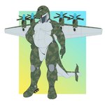1:1 2022 aircraft anthro antonov camo camo_skin featureless_crotch hi_res living_aircraft living_machine living_vehicle machine male musclegut muscular ndragon3 propeller simple_background solo standing vehicle