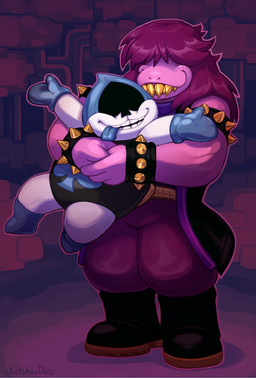 ambiguous_carrying_male ambiguous_gender anthro armband armlet belt biped blue_tongue boots bottomwear bracelet carrying_another clothed clothing duo eyeless footwear forest freckles fully_clothed gloves hair hair_over_eyes handwear happy hood hug hugging_another hugging_from_behind jacket jewelry larger_ambiguous leotard light long_hair male muscular muscular_ambiguous open_mouth open_smile outline outside overweight overweight_male pants pink_body pink_skin plant pose purple_hair shadow sharp_teeth shoes size_difference smaller_male smile snout spades_(suit) spiked_armband spiked_bracelet spikes spread_arms standing suit_symbol teeth tight_clothing tongue tongue_out topwear tree white_body yellow_teeth sketchoodles deltarune undertale_(series) lancer_(deltarune) susie_(deltarune) darkner humanoid reptile scalie 2018 digital_drawing_(artwork) digital_media_(artwork) hi_res lighting purple_theme