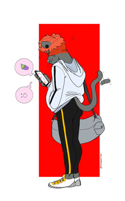 anthro black_body black_fur bottomwear claws clothing ear_piercing eggplant_emoji electronics emoticon eyebrows facial_piercing finger_claws flesh_tunnel footwear fur gauged_ear gym_bag hair labret_piercing lip_piercing looking_down male pants phone piercing red_background red_hair shoes simple_background smile sneakers solo sweatpants tail tail_motion tailwag text_message whisker_spots white_background p_rindustries gale_(p_rindustries) felid mammal pantherine 2022 5:8 hi_res signature