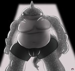 absurd_res anthro belly big_belly biped black_boxer_briefs black_clothing black_underwear boxer_briefs boxer_briefs_only bulge carpet_shark clothed clothing doorway drow462 fin first_person_view fish fish_tail glowing glowing_eyes grey_body grey_skin hi_res looking_at_viewer low-angle_view male male_anthro marine markings multicolored_body overweight overweight_anthro overweight_male shark solo spots spotted_body tail thick_neck topless two_tone_body underwear underwear_only whale_shark white_body white_skin