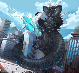 4_toes 5_fingers abs anthro balls biceps big_tail biped black_body bodily_fluids building building_destruction building_penetrated building_sex city city_background city_crushing city_destruction cityscape claws crush cum cumshot destruction ejaculation erection extreme_size_difference feet finger_claws fingers genital_fluids genitals glowing glowing_genitalia glowing_penis horn house long_tail macro macro_anthro macro_male male muscular muscular_anthro muscular_male nude open_mouth orgasm outside paws pecs penetration penile penis rampage size_difference sky snake_hood solo stomping tail teeth toe_claws toes tongue tongue_out daru_brek kai'nek_(pyronite) cobra reptile scalie snake hi_res