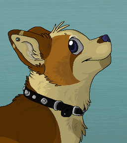 ambiguous_gender black_collar blue_background blue_eyes blue_nose brown_body brown_fur collar feral fur grey_sclera head_tuft simple_background smile smile_lines snout solo tan_body tan_fur tan_inner_ear tuft sebdoggo blue_(sebdoggo) canid canine canis domestic_dog herding_dog mammal mixed_breed pastoral_dog welsh_corgi 2013 aliasing bust_portrait cel_shading digital_drawing_(artwork) digital_media_(artwork) low_res microsoft_paint_(artwork) portrait shaded trans_(lore) trans_man_(lore)