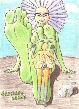 5_toes anthro blue_body butt cloud cloudy_sky duo feet female flower foot_fetish foot_focus front_view green_body happy humanoid_feet looking_at_another looking_at_partner lying male male/female nude on_back open_mouth outside plant plantigrade pollen purple_eyes sky smile standing stomping sunflower text toes toony yellow_body ferrumbunny arthropod bee elemental_creature flora_fauna flower_creature humanoid hymenopteran insect 2025 detailed english_text graphite_(artwork) hi_res traditional_media_(artwork)