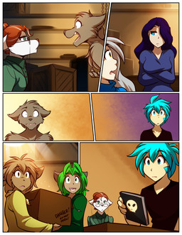 anthro biped blue_hair bodily_fluids book border bottomwear box brown_body brown_fur brown_hair chest_tuft clothed clothed_anthro clothed_female clothed_human clothed_humanoid clothed_male clothing container eyewear female fully_clothed fully_clothed_anthro fully_clothed_female fully_clothed_human fully_clothed_humanoid fully_clothed_male fur glasses green_hair group hair hair_over_eye holding_object male nude nude_anthro nude_male one_eye_obstructed open_mouth red_hair simple_background smile sweat text topless topwear tuft white_body white_border white_fur white_hair worried yelling conditional_dnp tom_fischbach twokinds karen_taverndatter madelyn_adelaide maren_taverndatter raine_silverlock roselyn_(twokinds) sythe_(twokinds) trace_legacy animal_humanoid basitin canid canine canis cat_humanoid felid felid_humanoid feline feline_humanoid human humanoid keidran mammal mammal_humanoid wolf 2025 adobe_photoshop_(artwork) comic digital_drawing_(artwork) digital_media_(artwork) hi_res