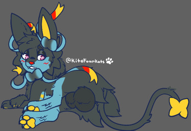 animal_genitalia backsack balls big_balls black_balls black_body black_fur black_sheath blue_body blue_fur butt feral fully_sheathed fur genitals grey_background grey_tail half-closed_eyes lying male male_feral multicolored_body multicolored_fur narrowed_eyes on_side pawpads sheath simple_background solo tail teeth text yellow_pawpads kits4kats nintendo pokemon sanas eeveelution generation_4_pokemon generation_6_pokemon hybrid hybrid_pokemon luxray mammal pokemon_(species) sylveon 2026 artist_name