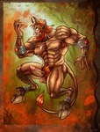 anthro armpit_hair balls barazoku beard body_hair erection facial_hair genitals hooves horn long_tail male muscular nude solo tail garvals humanoid satyr