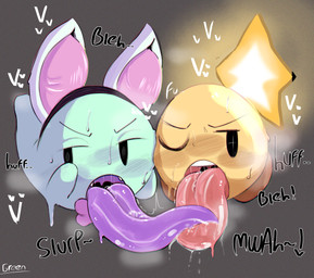 anthro big_tongue bodily_fluids duo female female/female french_kissing kissing large_tongue licking licking_tongue looking_at_viewer not_furry saliva sauna steam tongue tongue_out wet greenstar mario_and_luigi_(series) mario_bros nintendo peeka_(mario) starlow boo_(mario) ghost spirit star_sprite waddling_head absurd_res hi_res