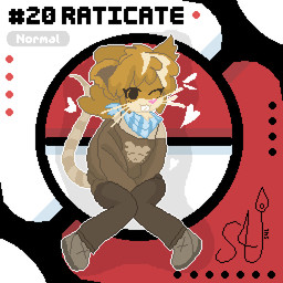 anthro brown_clothing choice_scarf clothing female fur heart_symbol hearts_around_head one_eye_closed orange_body orange_fur pink_nose pokeball sitting wink sylvewon nintendo pokemon generation_1_pokemon mammal mouse murid murine pokemon_(species) rat raticate rodent