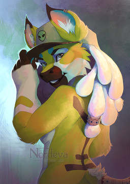 anthro blue_eyes breasts butt butt_pose clothing dreadlocks female fur furgonomics hat headgear headwear inner_ear_fluff looking_at_viewer looking_back mostly_nude piercing pose smile solo tail tipping_hat tuft yellow_body yellow_fur nordeva mythology dragon furred_dragon furred_scalie mythological_creature mythological_scalie scalie hi_res